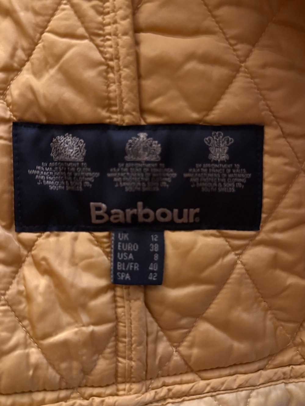 Barbour Quilted Mustard Yellow Jacket with Black Corduroy Collar - Picture 9 of 9